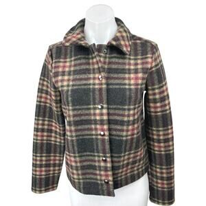 Banana Republic Black Multicolor Plaid Flannel Snap Button Down Shirt Jacket XS